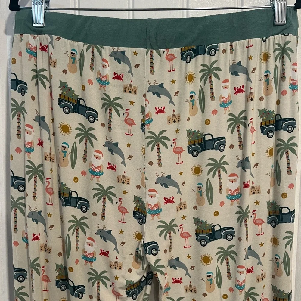 Emerson Christmas Santa Flamingo Tropical Print Viscose Pajama‎ Pants. Size XL.